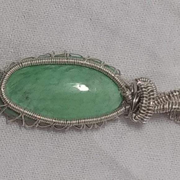 Oblong Oval Wire Wrapped Green Amazonite Pendant - Picture 6 of 8